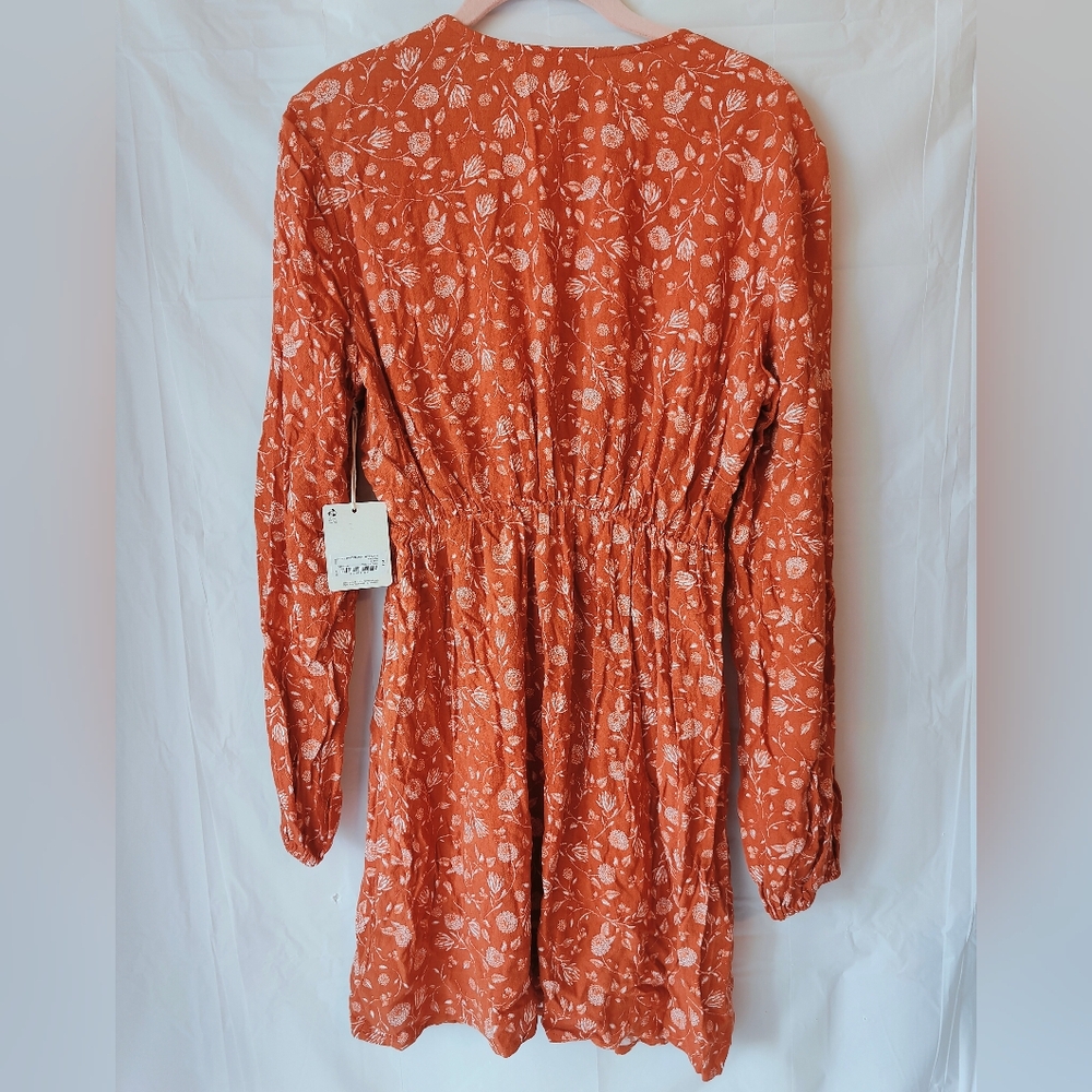 Fall Vibes Etched Floral Bombay Dress Size XS Long Elastic Sleeve, Elastic Waist - Picture 6 of 10